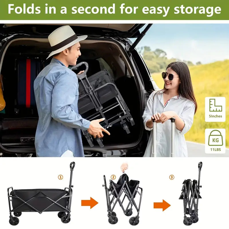 Heavy-Duty All-Terrain Folding Cart — 220 / 450 / 680 lb Capacity | Large-Capacity Camper & Utility Wagon for Yard, Shopping, Sports & Gardening (Black)