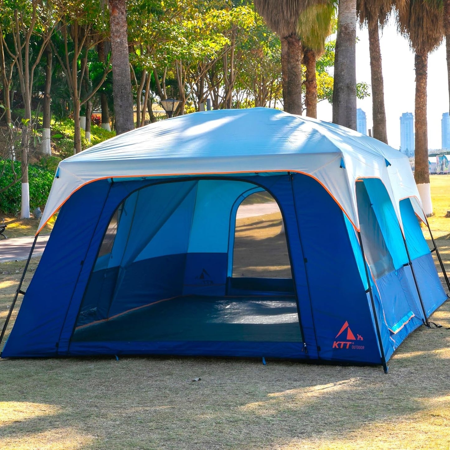 Extra Large Tent 10-12-14 Person(A),Family Cabin Tents,2 Rooms,3 Doors and 3 Windows with Mesh,Straight Wall,Waterproof,Double Layer,Big Tent for Outdoor,Picnic,Camping,Family Gathering