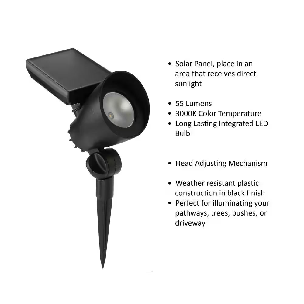 55 Lumen Black LED Weather Resistant Outdoor Solar Spot Light with Adjustable Head