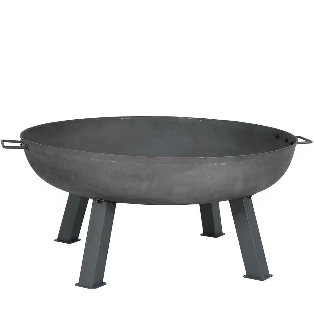 34 In. X 15 In. round Cast Iron Wood Burning Fire Pit Bowl in Steel