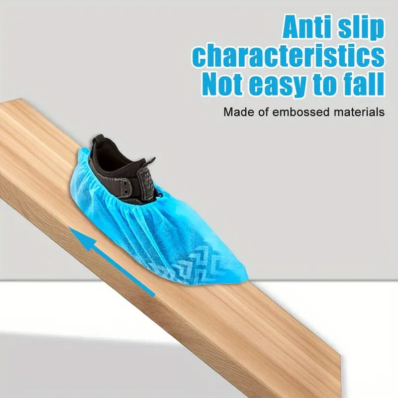 200pcs Blue Disposable Shoe Covers – Durable Non-Woven Fabric, Reusable Indoor Shoe Protection