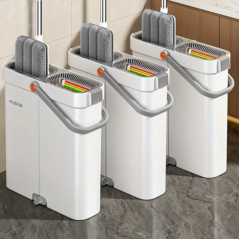 12.99″ Microfiber Flat Mop & Bucket Set — Wet/Dry Floor Cleaning System with Long Handle, Wringer Bucket & Reusable Microfiber Cloths (Hardwood, Tile, Bathroom, Bedroom, Living Room)