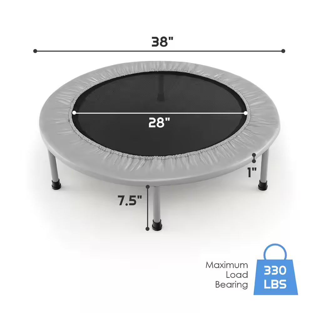 38 In. Folding Mini Trampoline Fitness Rebounder with Safety Pad Silver and Black