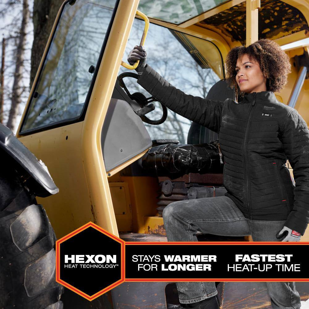 Women'S Large M12 12-Volt Lithium-Ion Cordless AXIS Black Heated Quilted Jacket Kit with (1) 3.0 Ah Battery and Charger