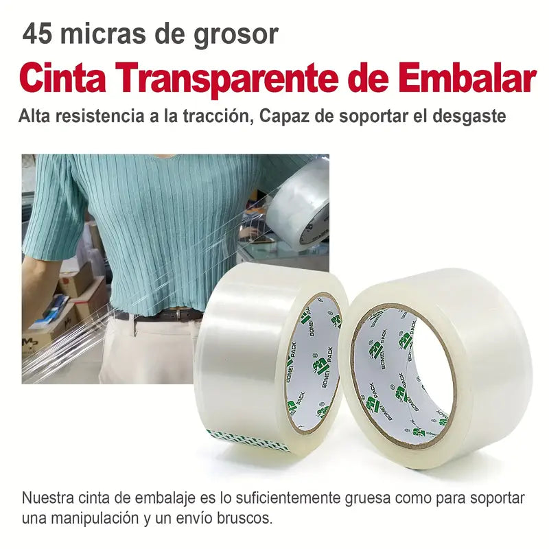 BOMEI PACK Clear Box Sealing Tape – 12 Rolls (48 mm × 60 yd) with Heavy-Duty Dispenser — Clear Packaging & Shipping Tape for Offices, Schools, Homes & Factories