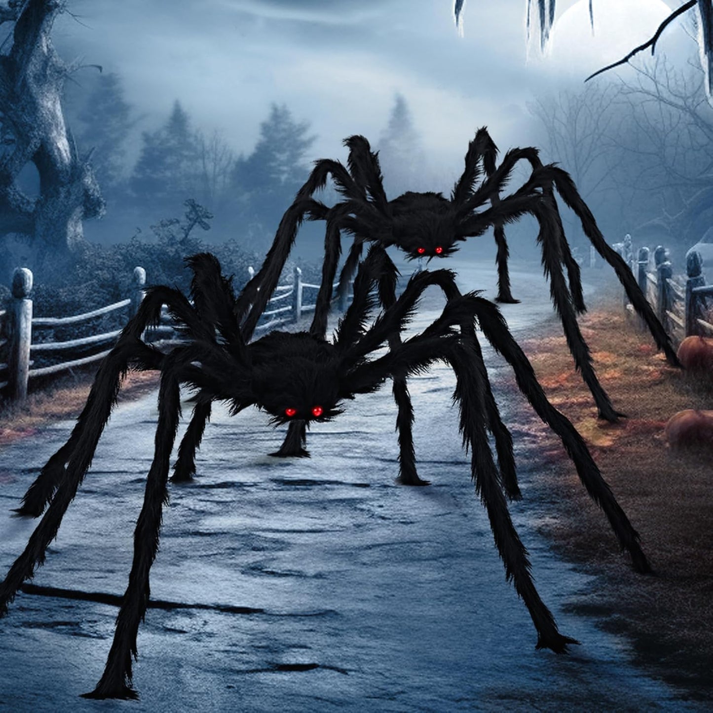 2 Pack 5 Ft Halloween Outdoor Decorations Hairy Black Spider, Scary Giant Spider, Fake Large Haunted House Props, Halloween Yard Lawn Decorations Party Indoor Decor