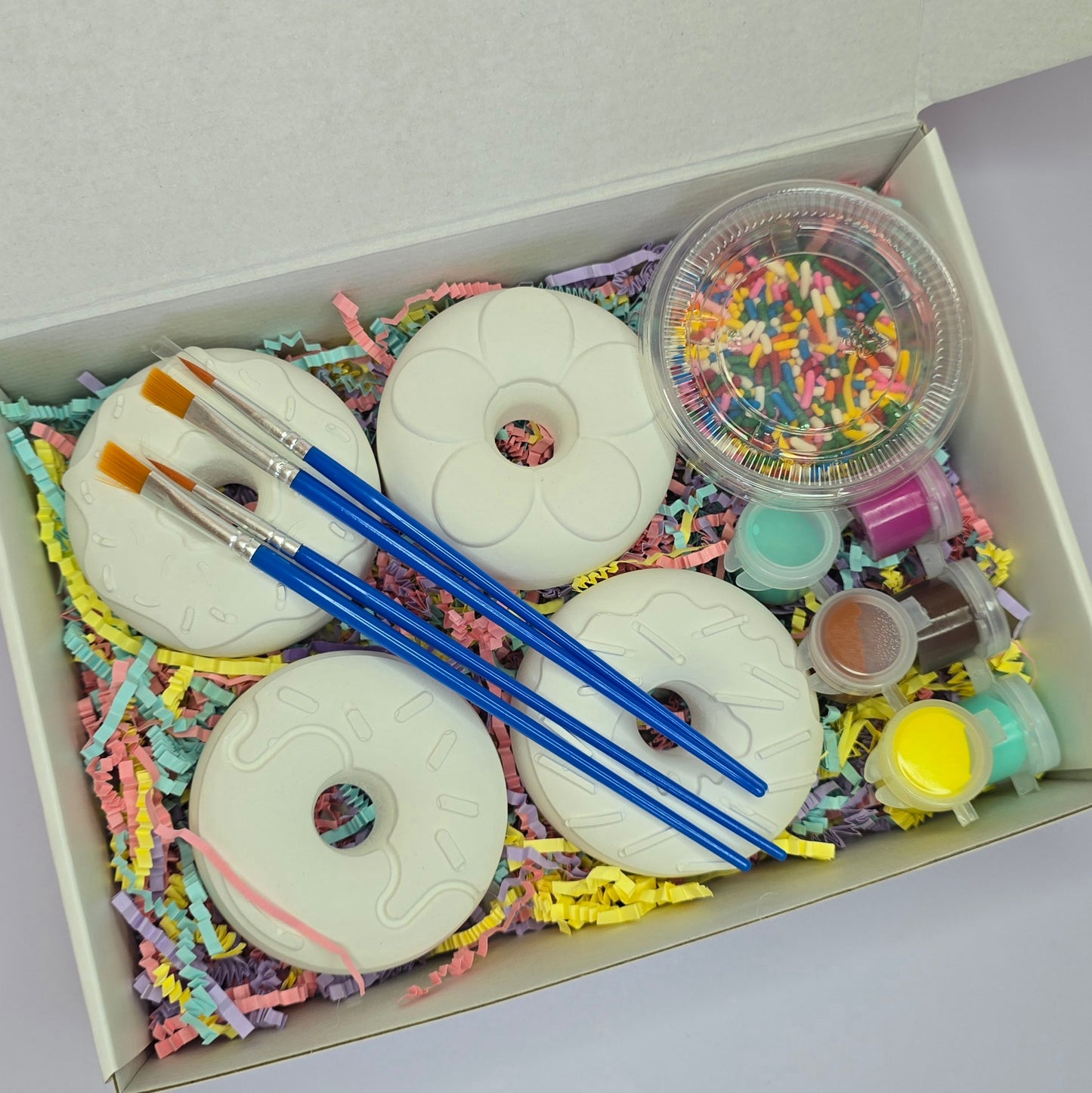 Donut DIY Painting Kit Box – Plaster Donut Craft with Paints, Brushes & Sprinkle Decorations Sst(1Box
