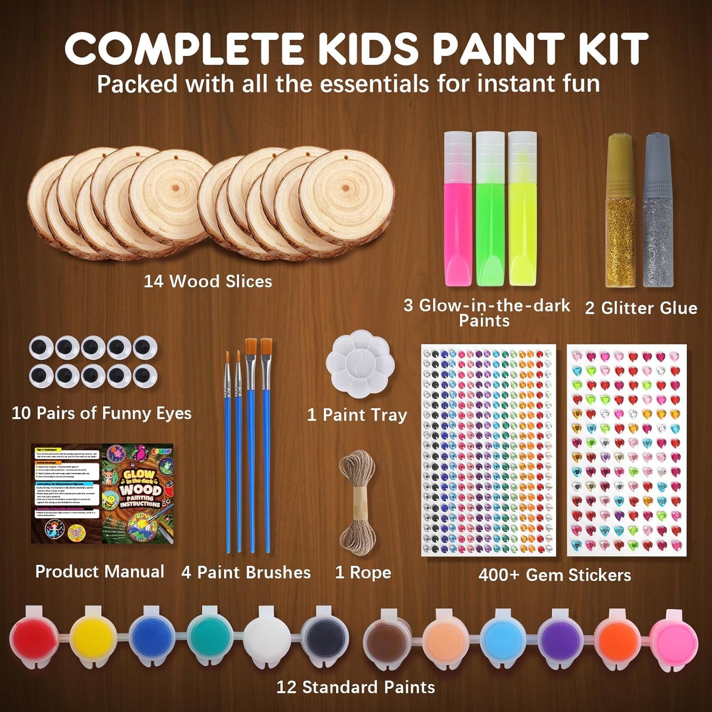 Wooden Painting Kit for Kids - Glow in the Dark Arts and Crafts Supplies Kits for Boys Girls - Kids Activities Creative Art Set Birthday Gifts DIY Paint Toys for Ages 6 7 8 9 10 11 12 Years Old