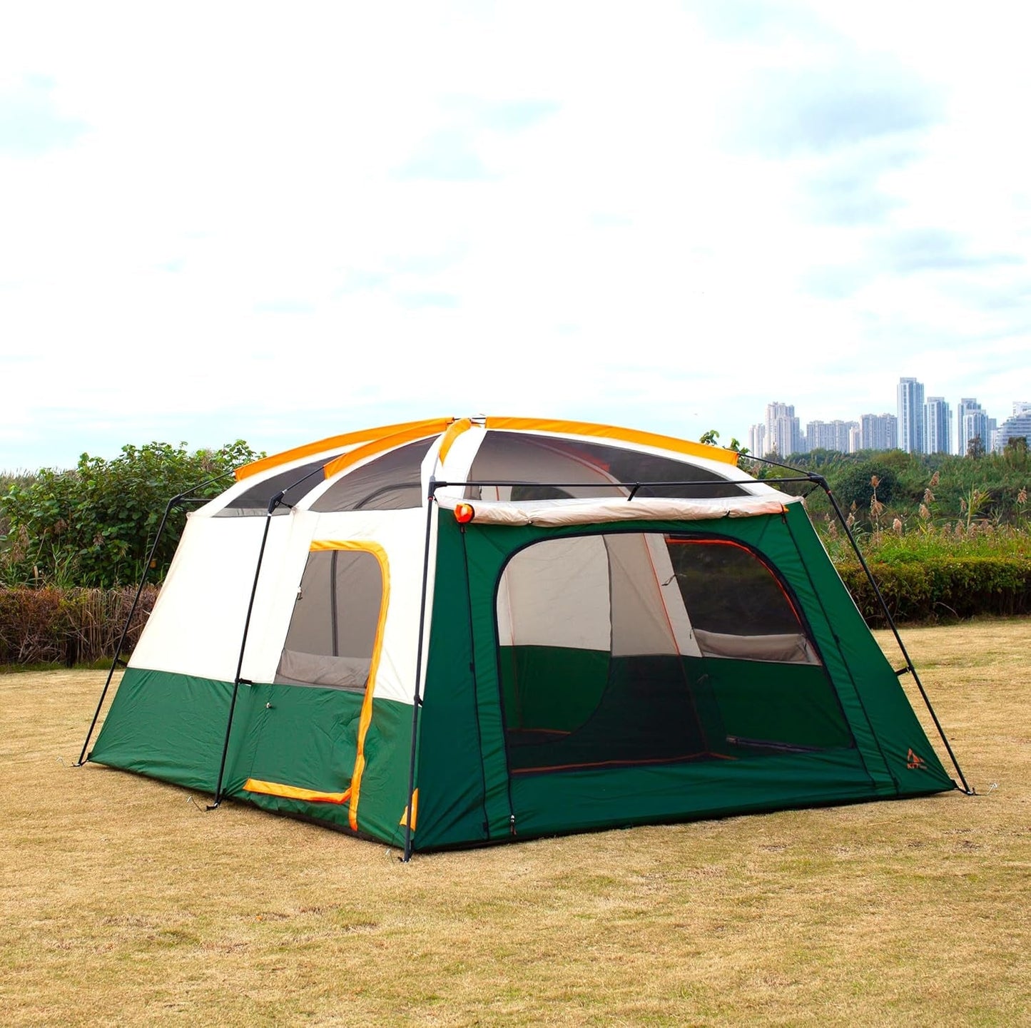 Extra Large Tent 10-12-14 Person(A),Family Cabin Tents,2 Rooms,3 Doors and 3 Windows with Mesh,Straight Wall,Waterproof,Double Layer,Big Tent for Outdoor,Picnic,Camping,Family Gathering