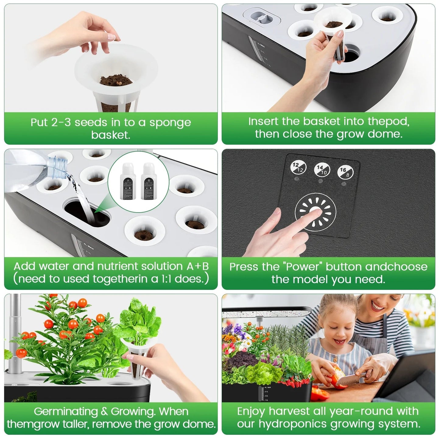 12 Pods Hydroponics Growing System, Indoor Herb Garden Kit with Grow Lights, Height Adjustable Planting Germination Kit with Pump, Gardening Gifts Home Decor