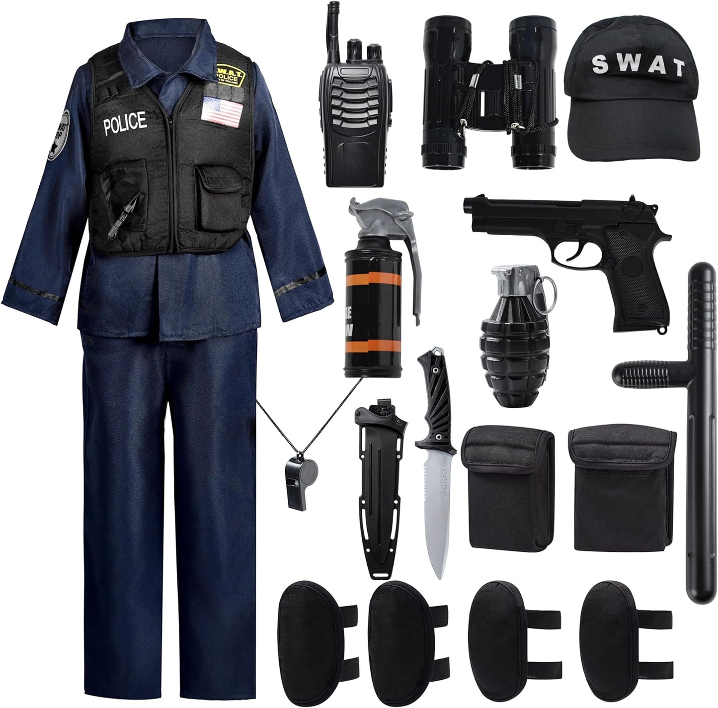20PCS Police SWAT Costume for Kids, S.W.A.T. Police Officer Costume for Boys Halloween Cosplay Party