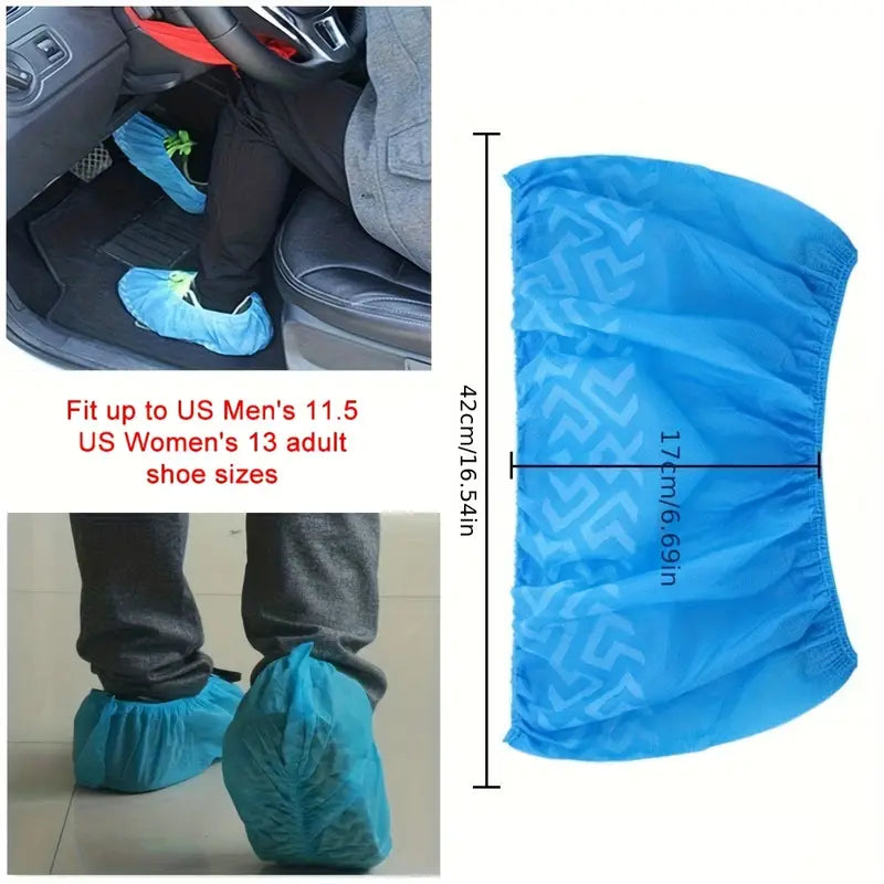 200pcs Blue Disposable Shoe Covers – Durable Non-Woven Fabric, Reusable Indoor Shoe Protection