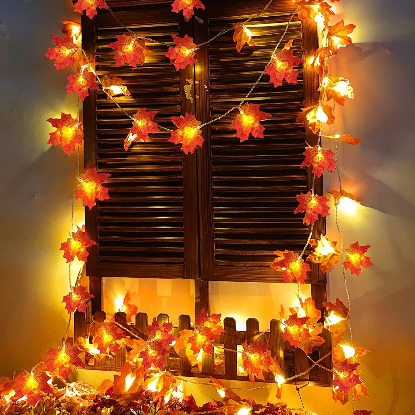 2 Pack Fall Decor Enlarged Maples Leafed Lights Total 20Ft 40LED Thanksgiving Halloween Fall Decorations for Home,Battery Operated Autumn Garland Waterproof Indoor Outdoor Holiday Christmas