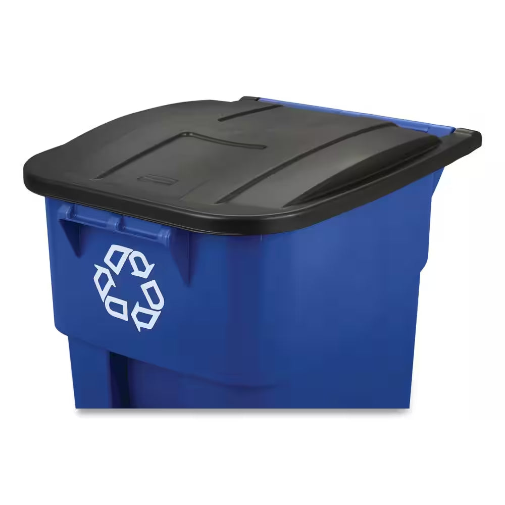 BRUTE 50 Gal. Blue Rollout Plastic Outdoor Recycling Trash Can with Lid for Restaurants/Offices/Commercial Environments