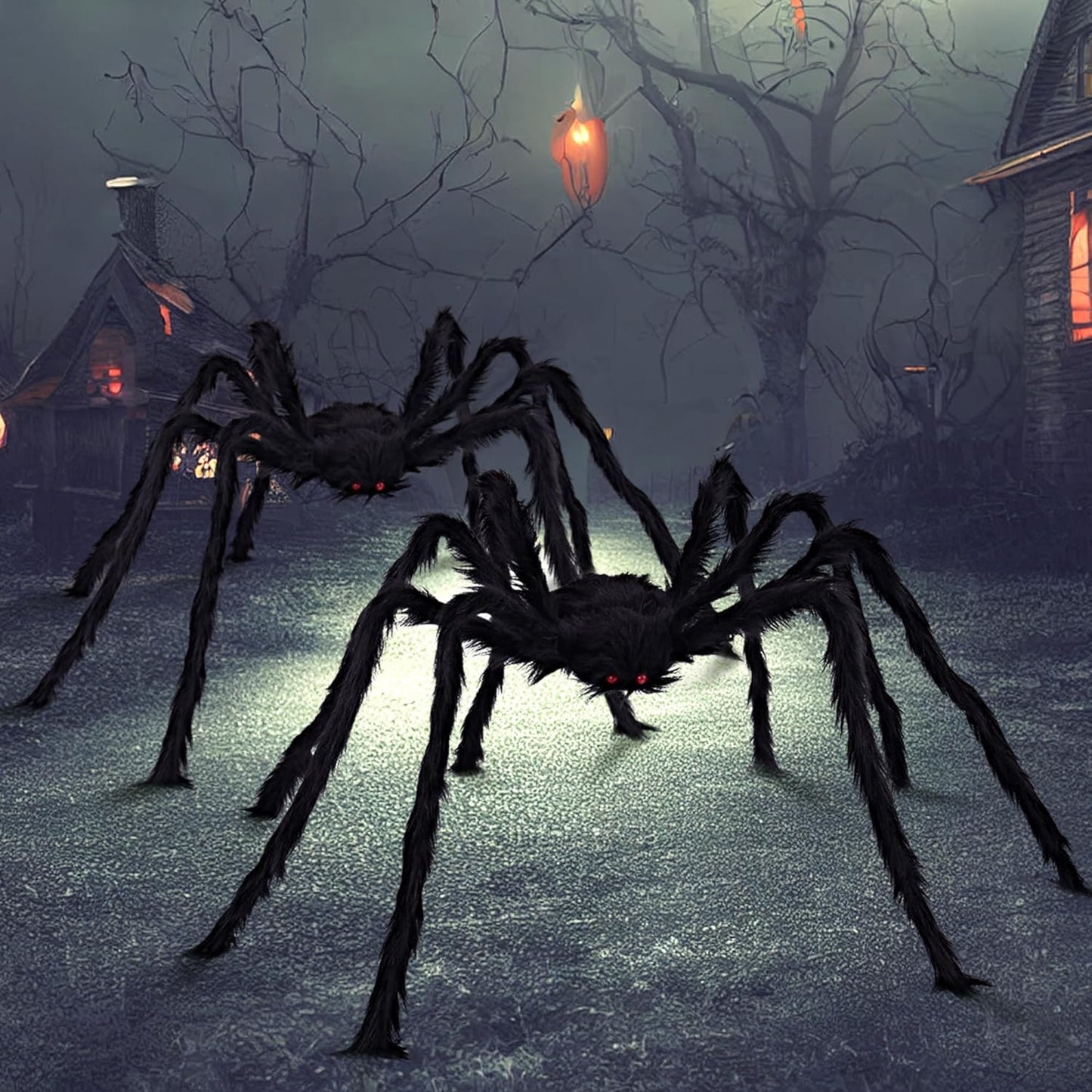 2 Pack 5 Ft Halloween Outdoor Decorations Hairy Black Spider, Scary Giant Spider, Fake Large Haunted House Props, Halloween Yard Lawn Decorations Party Indoor Decor
