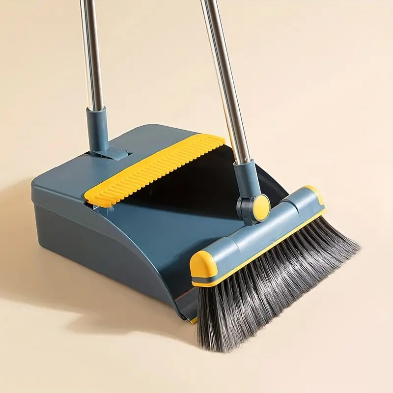 Broom & Dustpan Set (1-Set) – Foldable, Thickened Rotatable Stainless Steel Rod, Soft Non-Scratch Bristles, Indoor Cleaning Supplies (Local Warehouse Available)