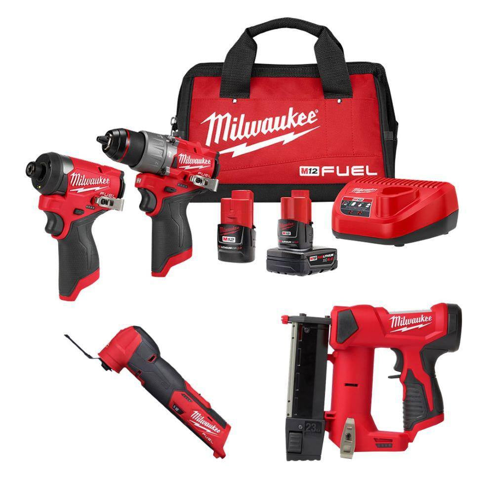 M12 FUEL 12-Volt Cordless Hammer Drill and Impact Driver with M12 23-Gauge Pin Nailer and M12 FUEL Multi-Tool Combo Kit