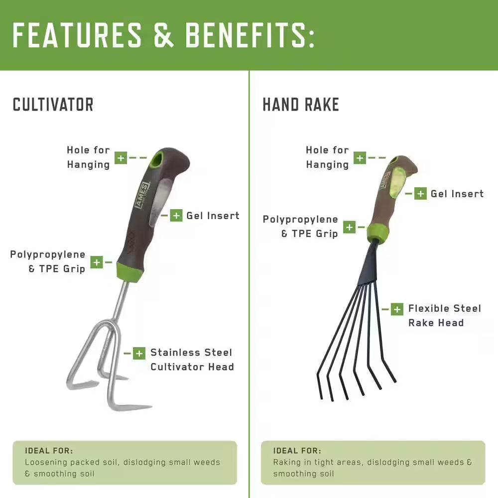 6-Piece Garden Tool Set - Hand Trowel, Hand Weeder, Hand Rake, Hand Transplanter, Hand Scoop and Hand Cultivator