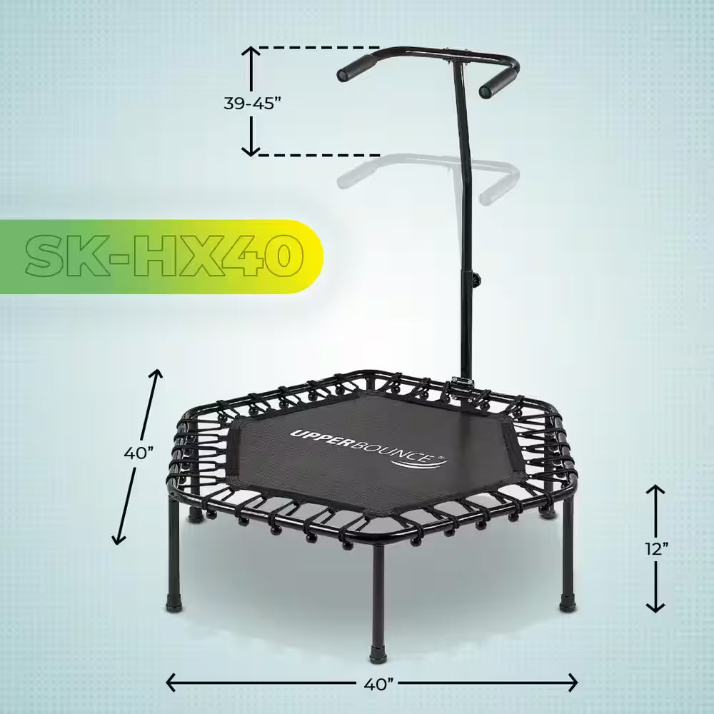 Machrus 40 In. Mini Trampoline with Adjustable Tshaped Handrail - Hexagonal Rebounder Fitness Trampoline