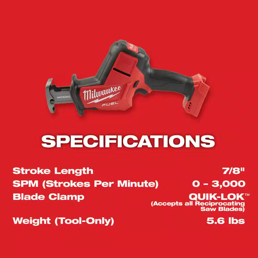 M18 FUEL 18-Volt Lithium-Ion Brushless Cordless HACKZALL Reciprocating Saw with (2) M18 5.0Ah Batteries