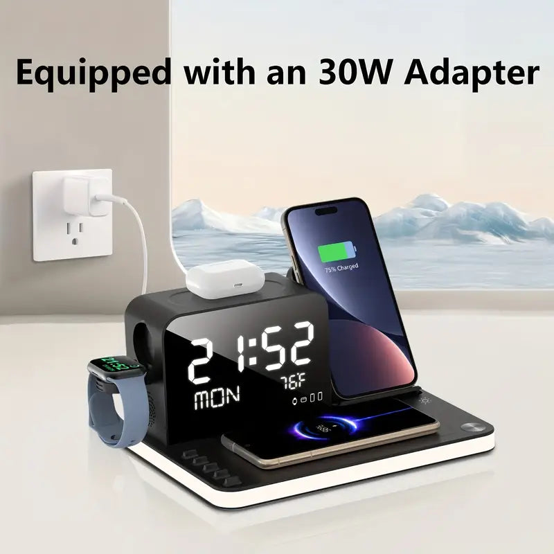 4-in-1 Wireless Charger Station – Magnetic Fast Charging Dock for iPhone 15/14/13/12, Apple Watch & AirPods, Metal Shell Stand