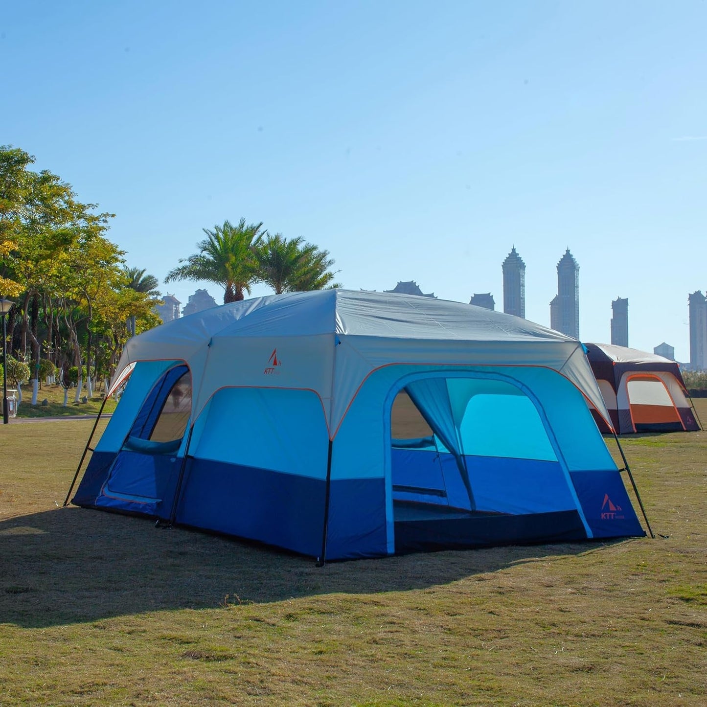 Extra Large Tent 10-12-14 Person(A),Family Cabin Tents,2 Rooms,3 Doors and 3 Windows with Mesh,Straight Wall,Waterproof,Double Layer,Big Tent for Outdoor,Picnic,Camping,Family Gathering