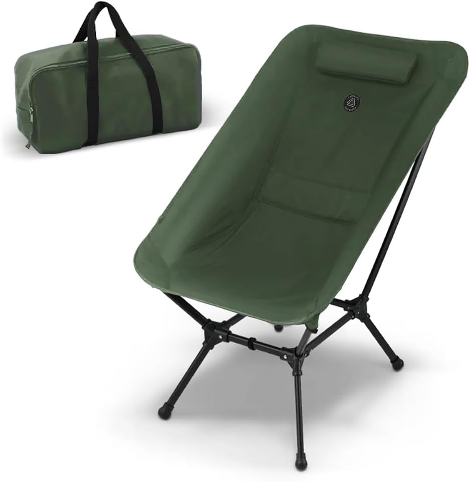 Low Back Folding Camping Chairs for Adults with Storage Pouches & Carrying Case - Foldable Lawn Chairs, Beach Chair, Fishing Chair, Portable Lightweight Outdoor Chair. (Black)