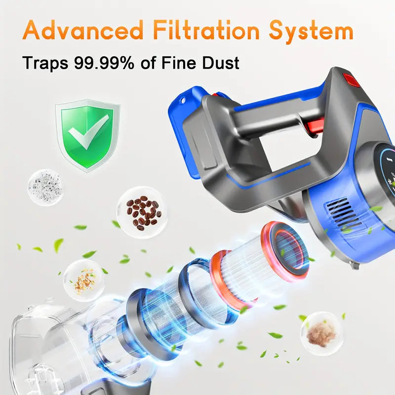 Cordless Stick Vacuum Cleaner - Rechargeable, 35Kpa/45Kpa Powerful Vacuums with Removable Battery Display, Max 45Mins Runtime, 8in 1 Handheld Vacuum for Hardfloor & Carpets Pet Hair