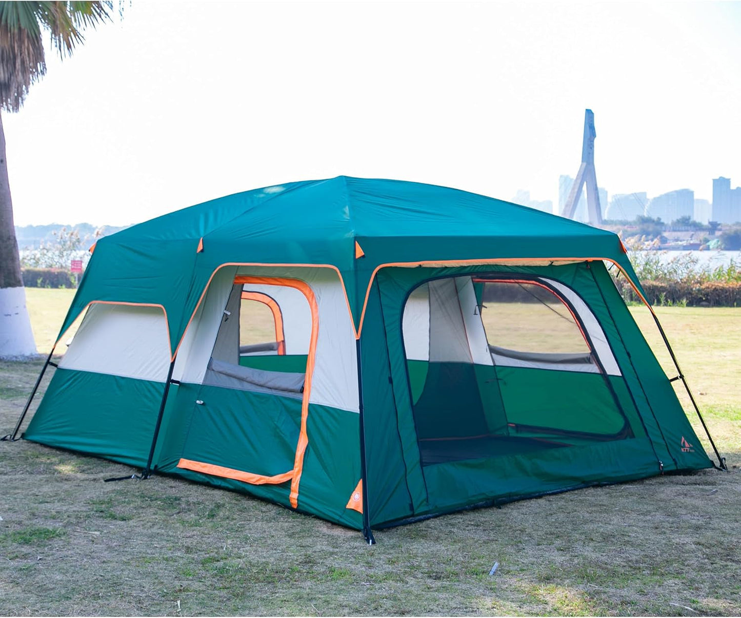 Extra Large Tent 10-12-14 Person(A),Family Cabin Tents,2 Rooms,3 Doors and 3 Windows with Mesh,Straight Wall,Waterproof,Double Layer,Big Tent for Outdoor,Picnic,Camping,Family Gathering