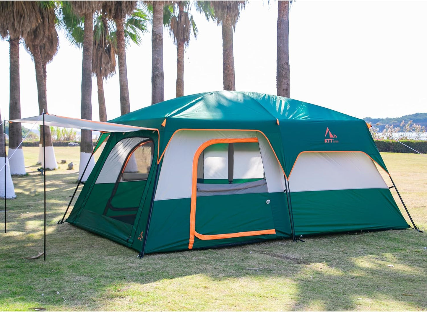 Extra Large Tent 10-12-14 Person(A),Family Cabin Tents,2 Rooms,3 Doors and 3 Windows with Mesh,Straight Wall,Waterproof,Double Layer,Big Tent for Outdoor,Picnic,Camping,Family Gathering