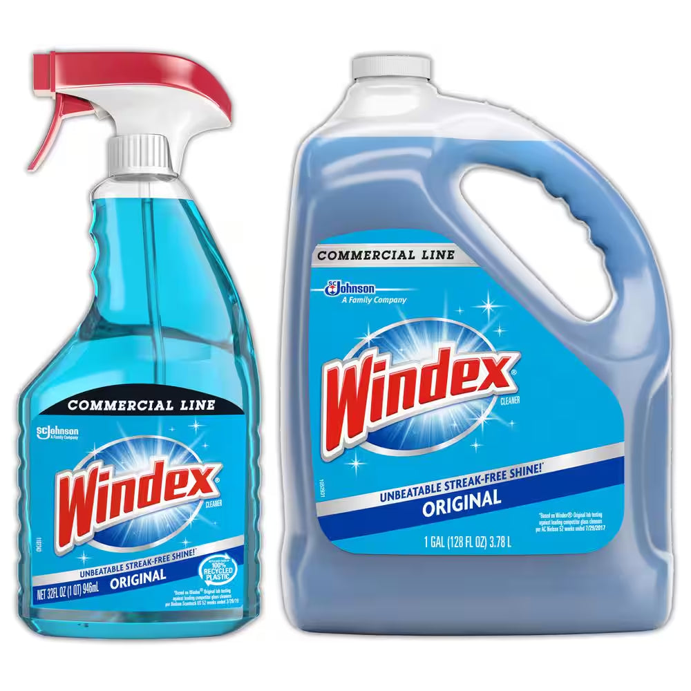 32 Oz. Commercial Line Trigger Bottle Original Glass Cleaner and 128 Oz. Commercial Original Glass Cleaner Refill.