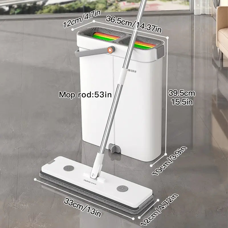 12.99″ Microfiber Flat Mop & Bucket Set — Wet/Dry Floor Cleaning System with Long Handle, Wringer Bucket & Reusable Microfiber Cloths (Hardwood, Tile, Bathroom, Bedroom, Living Room)