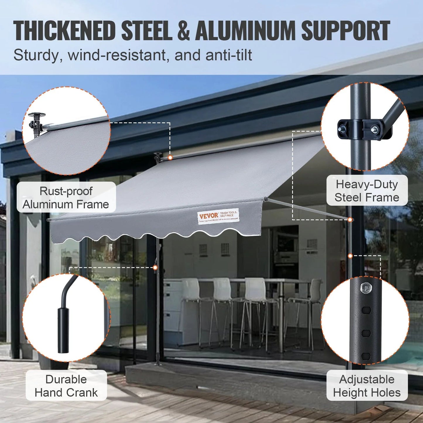 VEVOR Manual Retractable Awning, 78 Outdoor Retractable Patio Awning Sunshade Shelter, Adjustable Patio Door Window Awning Canopy with 39 Sun Shade Curtain for Backyard, Garden, Balcony