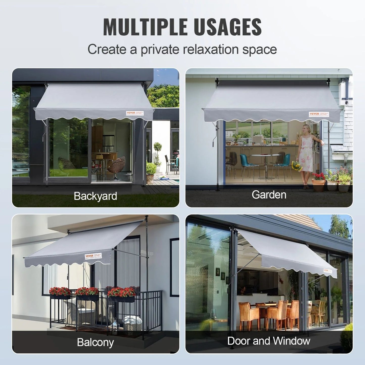 VEVOR Manual Retractable Awning, 78 Outdoor Retractable Patio Awning Sunshade Shelter, Adjustable Patio Door Window Awning Canopy with 39 Sun Shade Curtain for Backyard, Garden, Balcony