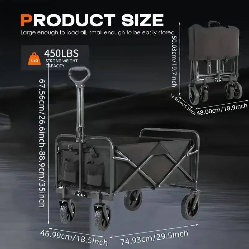 Heavy-Duty All-Terrain Folding Cart — 220 / 450 / 680 lb Capacity | Large-Capacity Camper & Utility Wagon for Yard, Shopping, Sports & Gardening (Black)