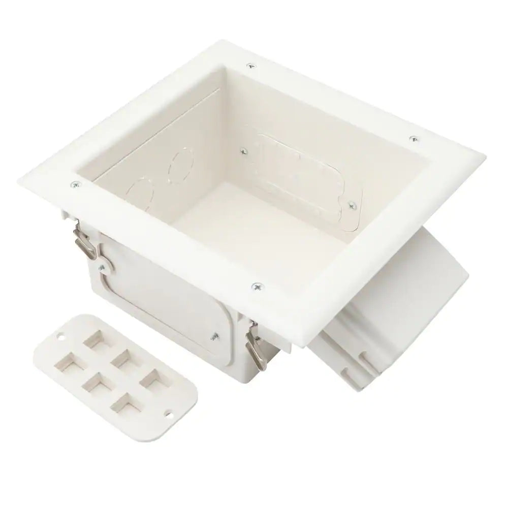 White 1-Gang Cable Pass-Through Plastic Wall Plate TV Multimedia Recessed Box