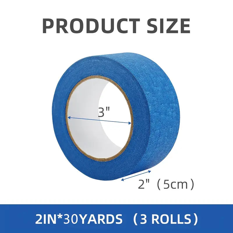Painters Tape (Blue) — 6 Rolls, 2" × 30 yd Each (180 yd Total) — Multi-Surface Masking & Painter’s Tape for Walls, Glass, Wood Trim