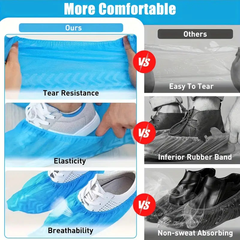 200pcs Blue Disposable Shoe Covers – Durable Non-Woven Fabric, Reusable Indoor Shoe Protection