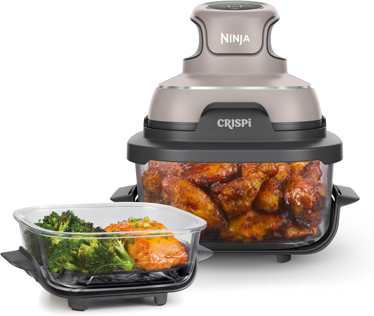 | Air Fryer | Crispi 4-In-1 Portable Cooking System | 4QT & 6 Cup Glass Containers, Crisper Plates & Storage Lids Included | Microwave, Freezer & Dishwasher Safe | Cherry Crush | FN101DR