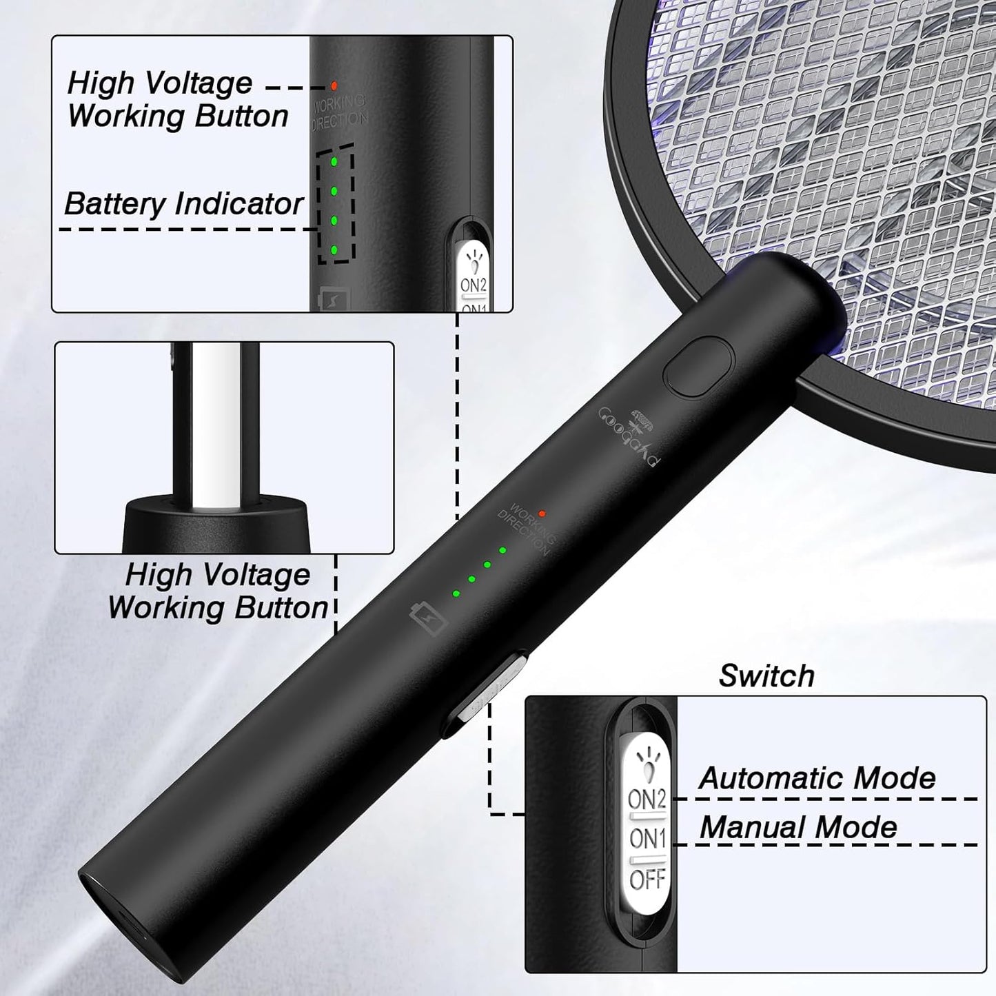 Bug Zapper Racket, 2 in 1 Fly Swatter USB Rechargeable, 4000V Electric Fly Zapper with 3 Layer Safety Mesh,Electric Racket for Kitchen, Home, Garden and Outdoors