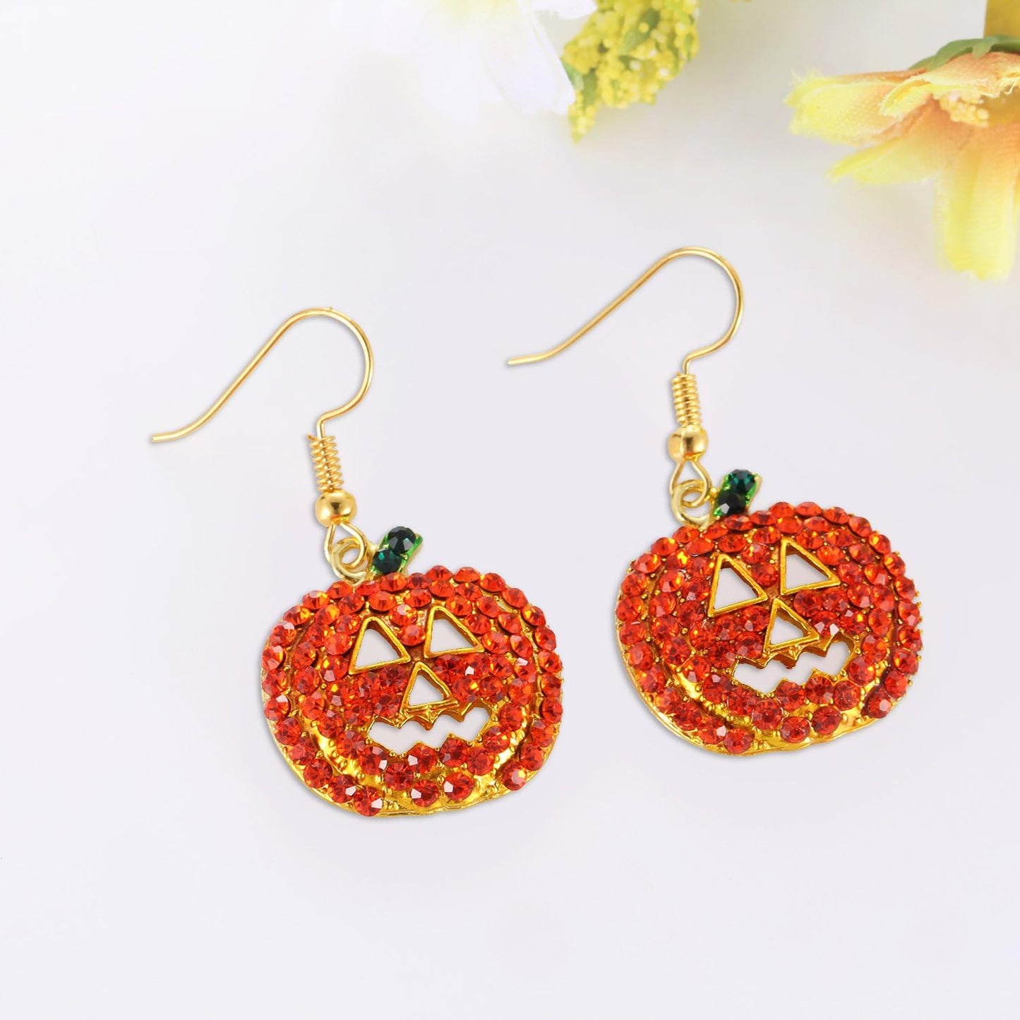 Halloween Pumpkin Earrings Red - Hypoallergenic Crystal Dangle Earring for Women Holiday Night Costume Jewelry Smiling Face Pumpkin Drop Earrings, Fun and Festive