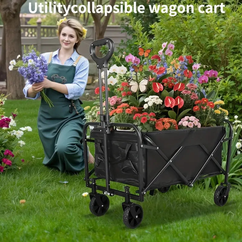 Heavy-Duty All-Terrain Folding Cart — 220 / 450 / 680 lb Capacity | Large-Capacity Camper & Utility Wagon for Yard, Shopping, Sports & Gardening (Black)