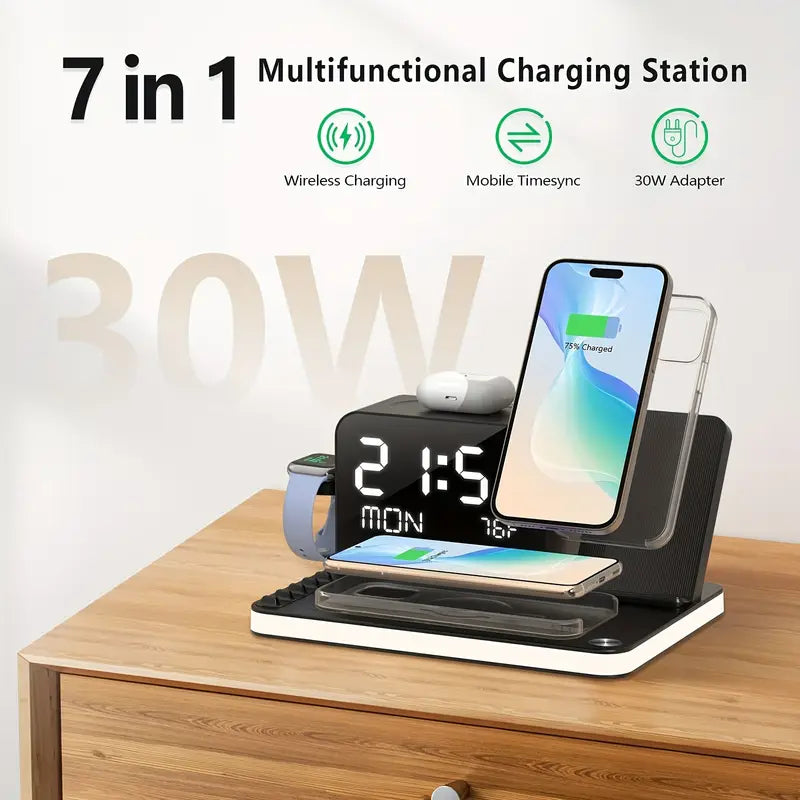 4-in-1 Wireless Charger Station – Magnetic Fast Charging Dock for iPhone 15/14/13/12, Apple Watch & AirPods, Metal Shell Stand