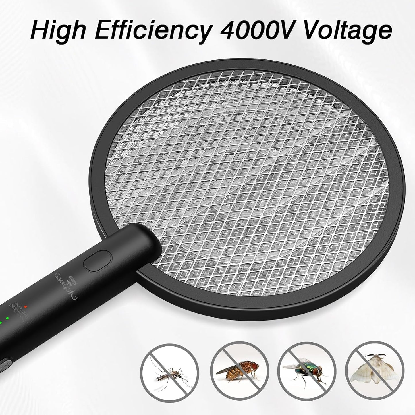 Bug Zapper Racket, 2 in 1 Fly Swatter USB Rechargeable, 4000V Electric Fly Zapper with 3 Layer Safety Mesh,Electric Racket for Kitchen, Home, Garden and Outdoors