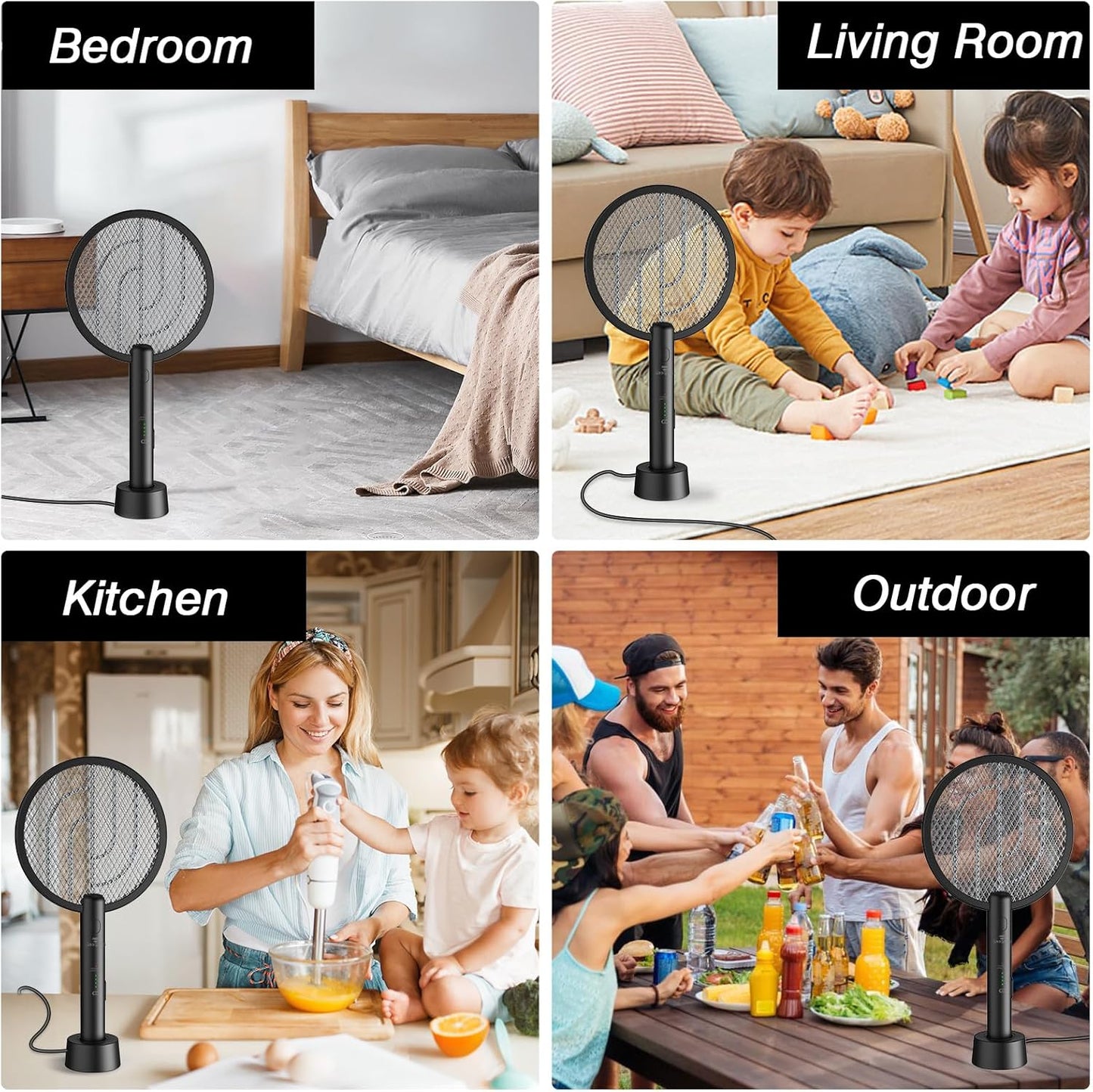Bug Zapper Racket, 2 in 1 Fly Swatter USB Rechargeable, 4000V Electric Fly Zapper with 3 Layer Safety Mesh,Electric Racket for Kitchen, Home, Garden and Outdoors