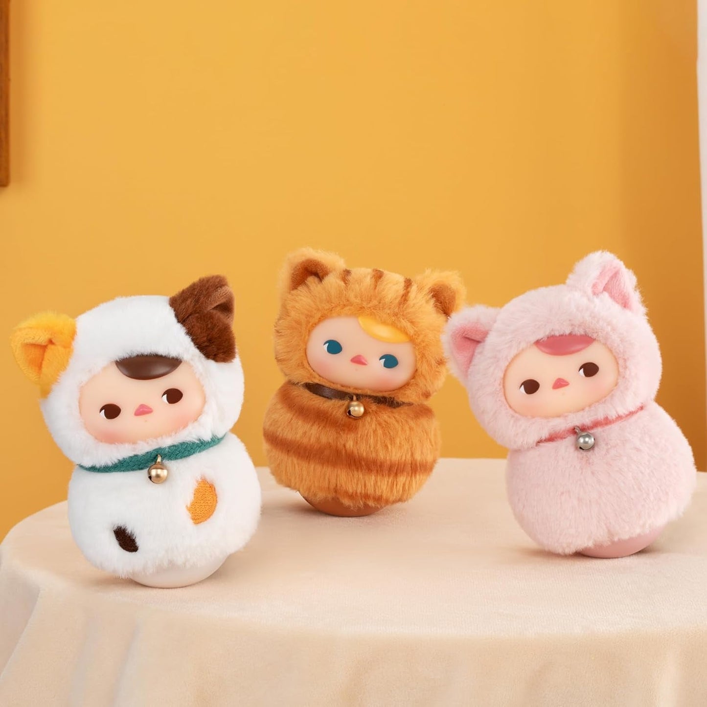 PUCKY Roly-Poly Kitty Series-Vinyl Plush Blind Box, 6Pcs PUCKY Blind Box Figures, Random Design Action Figures Collectible Toys Home Decorations, Holiday Birthday Gifts,Whole Set