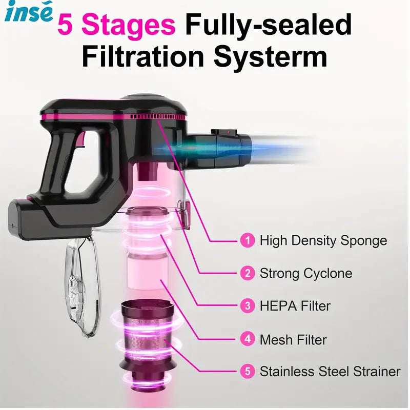 INSE N5 6-in-1 Cordless Handheld Vacuum Cleaner – 32 kPa, 45-Min Runtime, Detachable Battery, 40.6 oz Dust Cup, LED Brush (Hardwood, Carpet, Pet Hair)