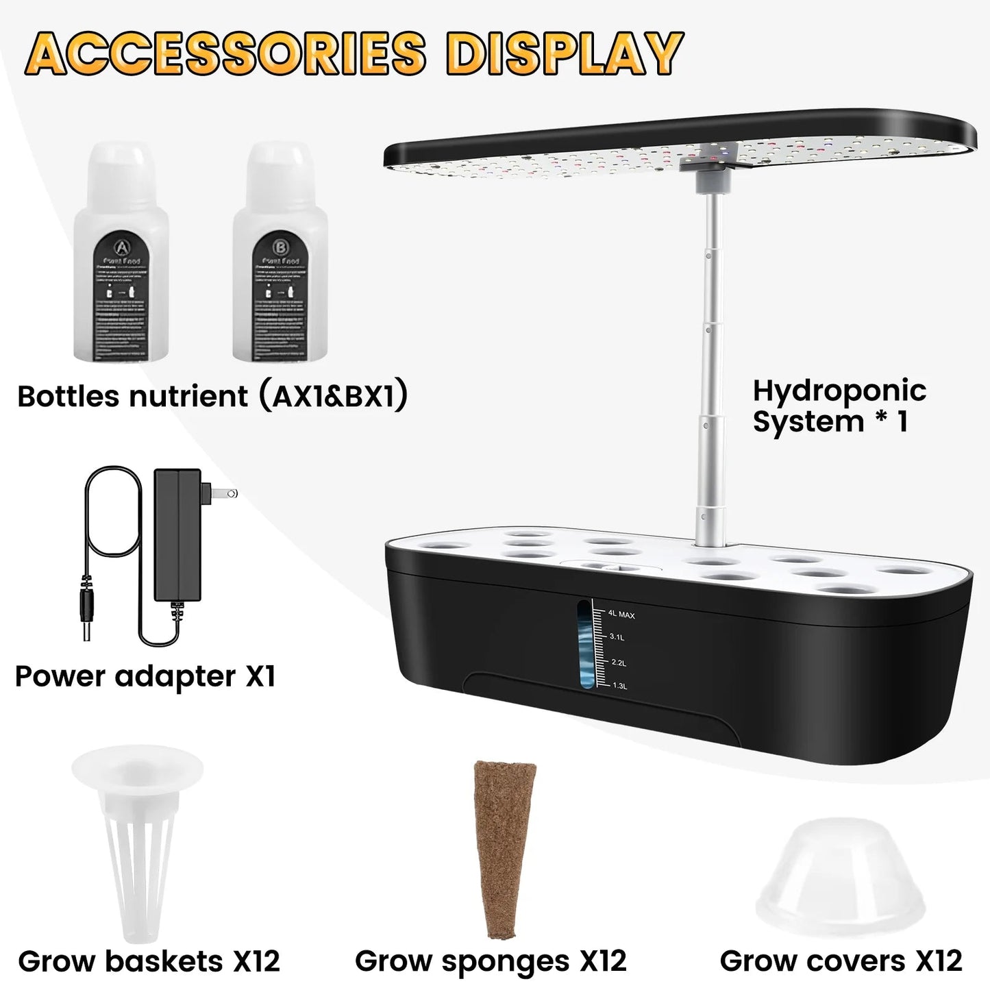 12 Pods Hydroponics Growing System, Indoor Herb Garden Kit with Grow Lights, Height Adjustable Planting Germination Kit with Pump, Gardening Gifts Home Decor