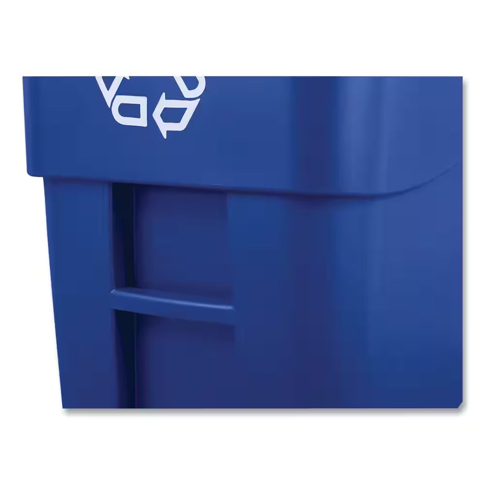 BRUTE 50 Gal. Blue Rollout Plastic Outdoor Recycling Trash Can with Lid for Restaurants/Offices/Commercial Environments