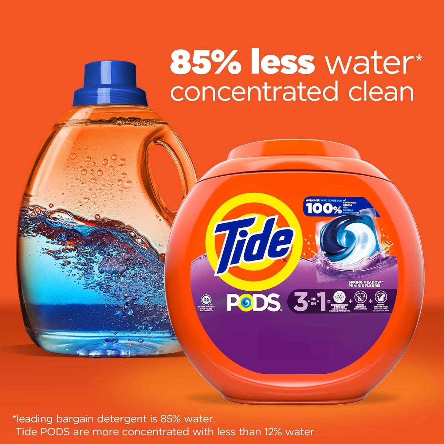 PODS Laundry Detergent Pacs, 3-In-1 Stain Remover, Odor Fighter, Color Protector, 112 Count, HE Compatible, Spring Meadow Scent